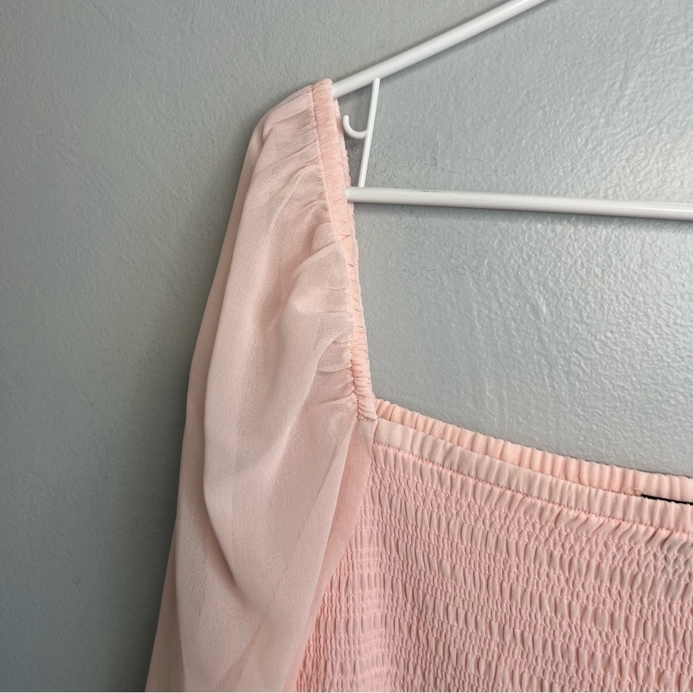 Halogen Womens Blouse Smocked Puff Chiffon Sleeve Pink Sz XL Flowy Contemporary - Picture 6 of 10